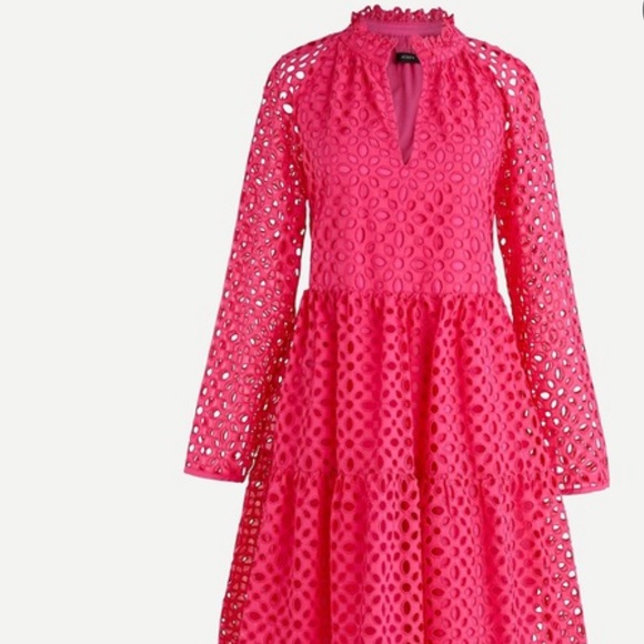 J. Crew Dresses & Skirts - J.Crew tiered popover embroidered pink Dress SzMed